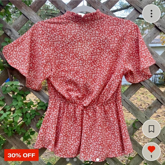 Small Monteau blouse red with white flowers - Picture 4 of 5